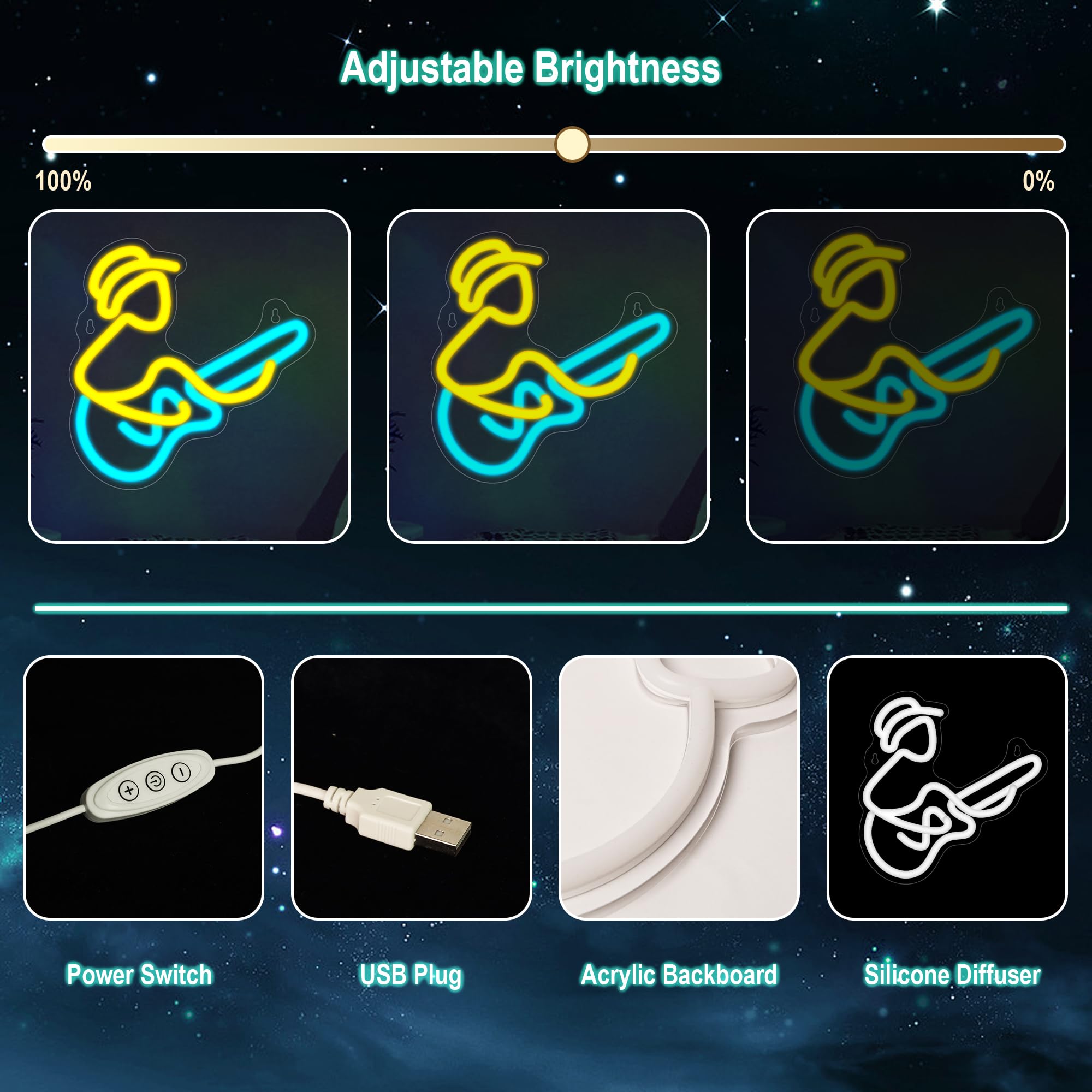 YuanDian Guitar Neon Sign, Unique Design, Dimmable LED Signs USB Powered, Ideal Wall Decor for Living Room Bedroom - Image 4