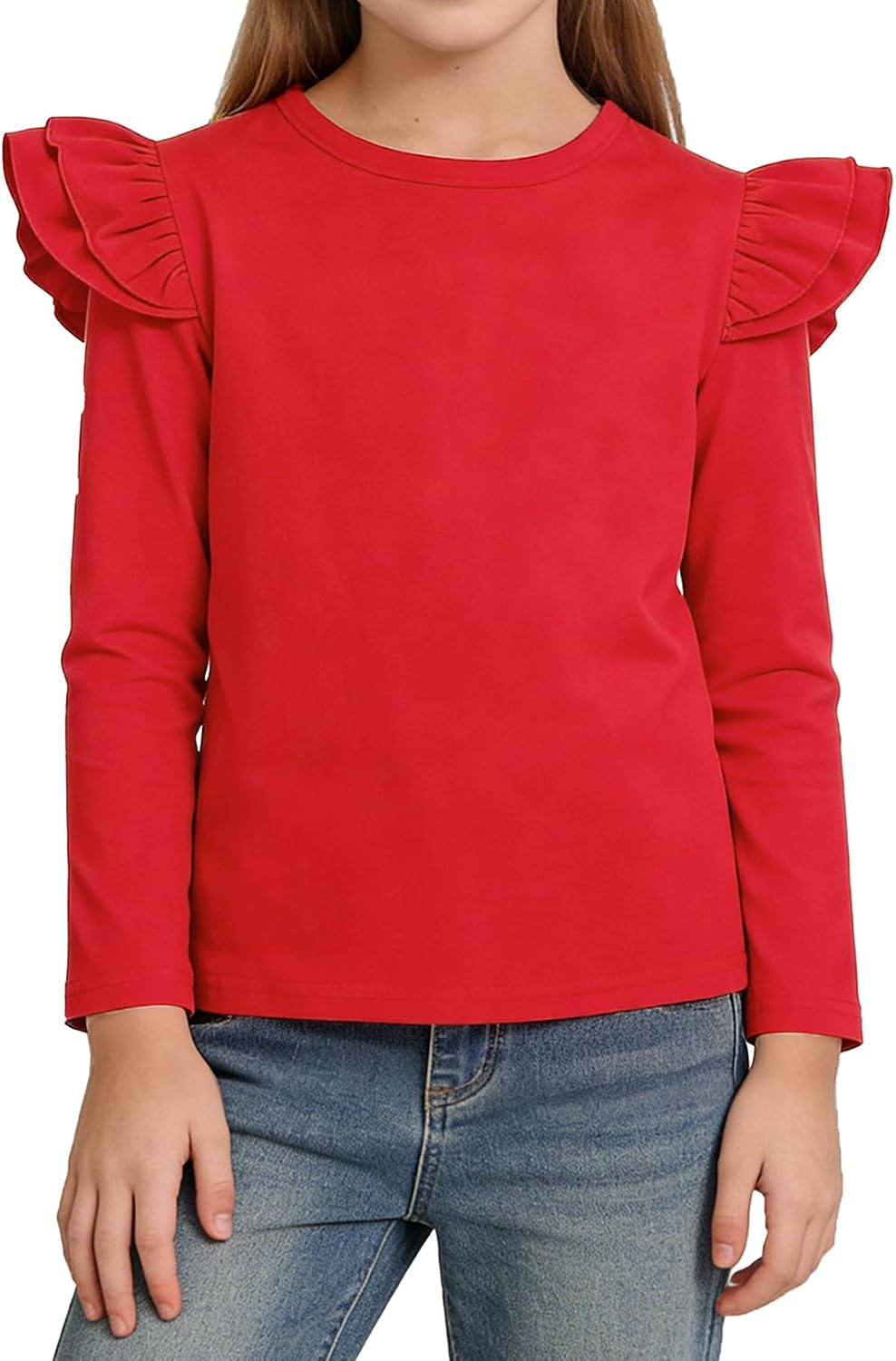 Magic Park 1-14Y Toddler Ruffle T Shirt Girls Solid Color Blouse Kids Girl Short Long Sleeve Tops Casual Tee