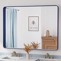 Vista 80 de TETOTE Espejo de marco negro de 16 x 24 pulgadas, espejo de tocador de baño para pared, moderno espejo rectangular de esquina redonda con marco
