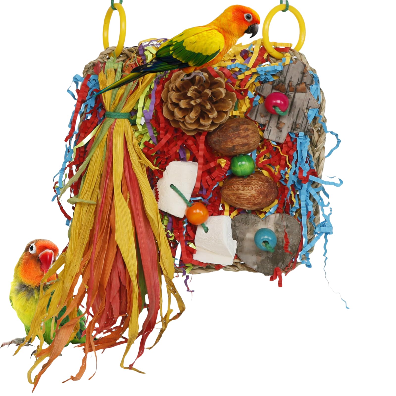Bird Toys, Parakeet Toys, Bird Grass Mat Conure Shredder Hanging Cockatiel Foraging Toys Parrot Climbing Wall Lovebird Cage Accessories for Small Birds (Small)