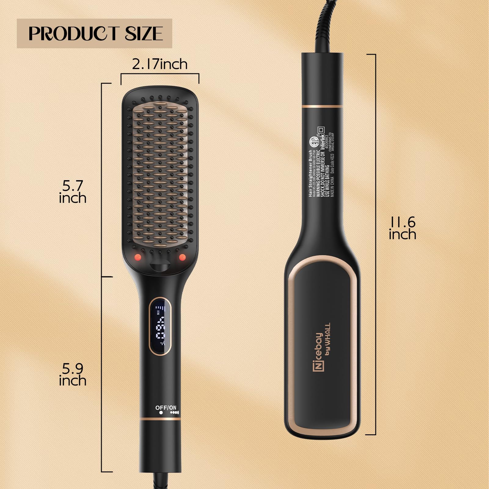 Nicebay?« Hair Straightener Brush, Rotatable Temperature Adjustment Hair Straightening Brush with 6 Temp Settings, Auto-Off & Led Display & Effective Hair Care Straightener Brush for Women