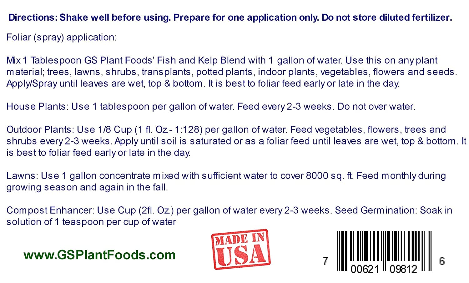 Buy Organic Hydrolyzed Liquid Fish Fertilizer by GS Plant Foods (1