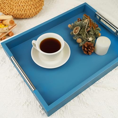 Miniatura 6 de Bandeja decorativa de madera para mesa de café, bandeja de servir de 16 pulgadas con asas, bandeja decorativa de acabado mate, bandeja otomana para