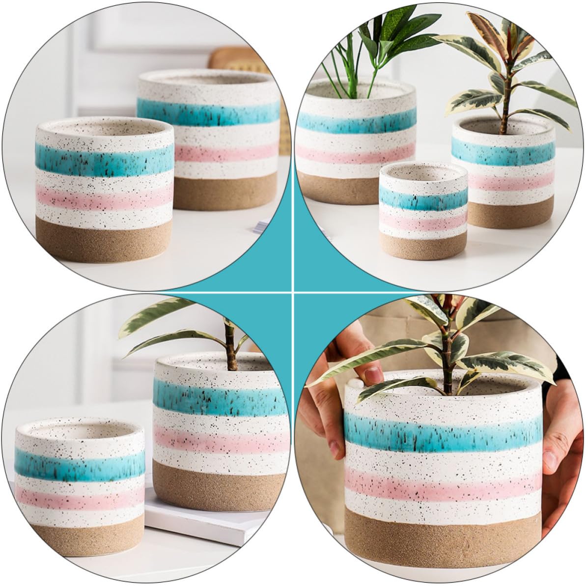 SEWACC 2 Stück Retro Blumentopf aus Keramik Tischblumentopf für Sukkulenten und Blumen Handbemalt Schlichtes Design Dekorativ für Hotel und Shops