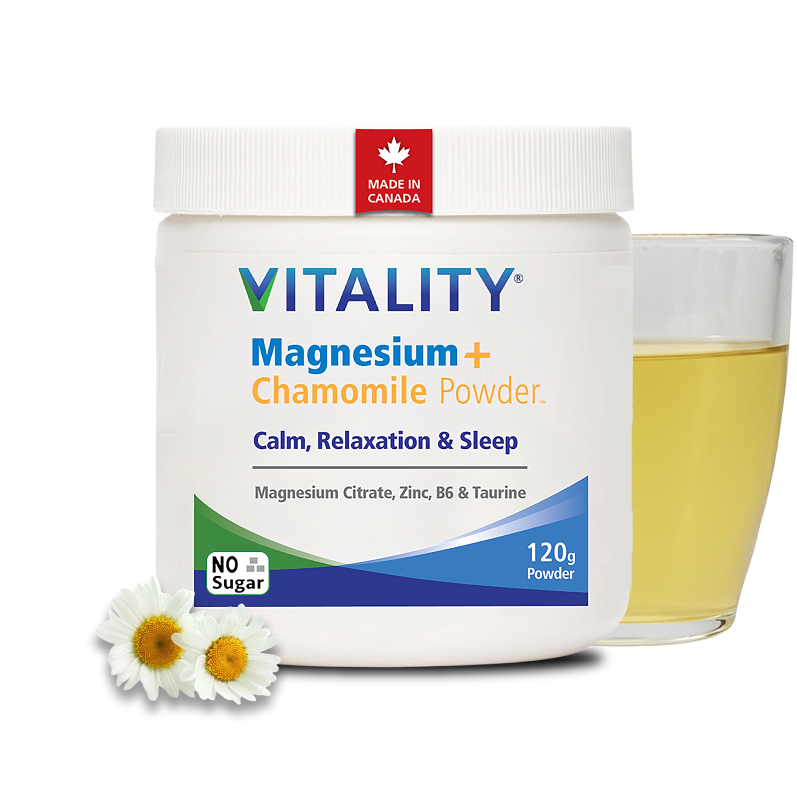 VITALITY Magnesium + Chamomile Tea - Natural Sleep Aid & Relaxation Drink Mix with Magnesium Citrate, Zinc, Vitamin B6 & Taurine, Supports Digestion & Muscle Health, Vegan, Sugar-Free - 60 servings