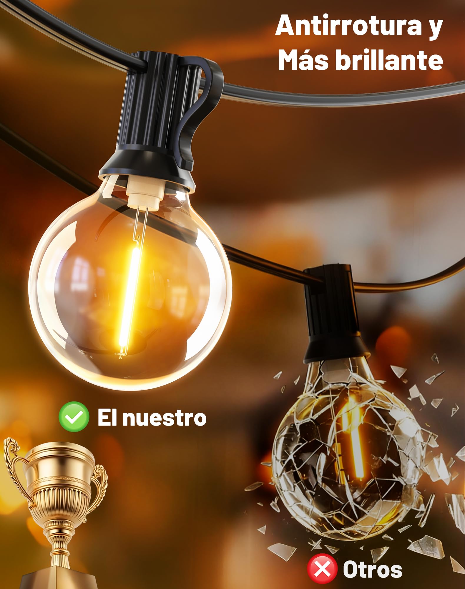 Guirnalda Luces Exterior Jardin 9M - 30Ft Luces LED Terraza Exterior G40 Bombillas Exteriores Guirnaldas Impermeable Iluminacion Lampadas Enchufe Outdoor Light para Patio Jardín Partido