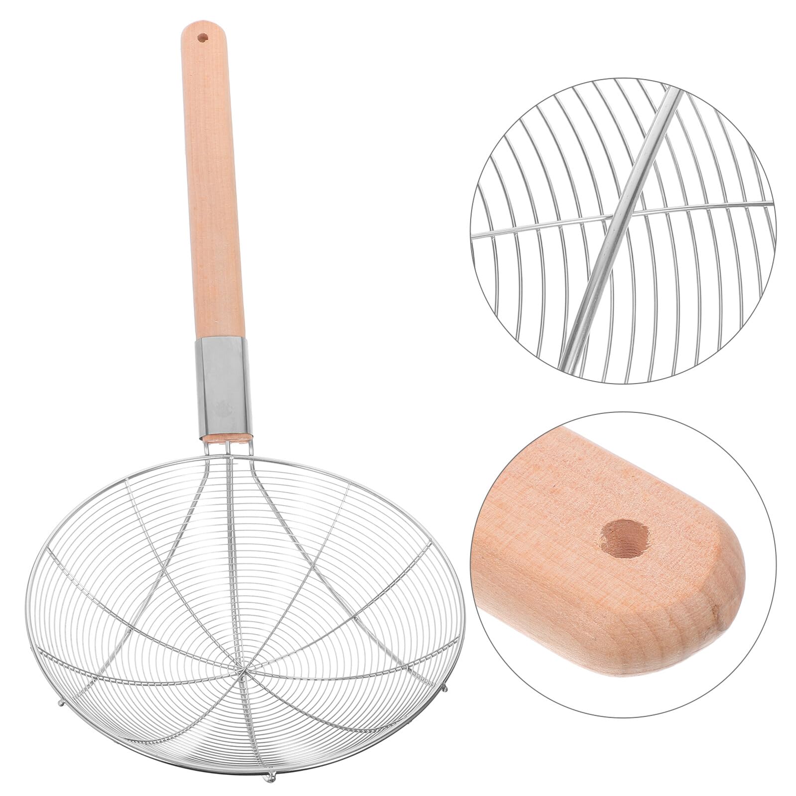 Alipis Passoire à Écumoire Araignée en Acier Inoxydable Manche en Bois, Grosse Louche Filtre Fine Cuisine Professionnelle et Friture