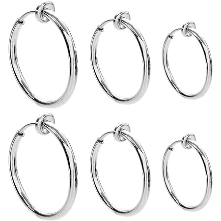 Amazon セイヤインターナショナル フェイクピアス メンズ レディース イヤリング ノンホールピアス イヤーカフ 穴なし リング フープ 両耳 3ペア 6個セット シルバー ピアス 通販
