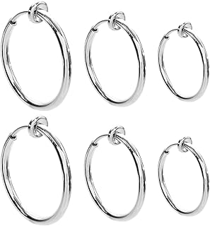 [セイヤインターナショナル] フェイクピアス メンズ レディース イヤリング ノンホールピアス イヤーカフ 穴なし リング フープ 両耳 3ペア 6個セット (シルバー)