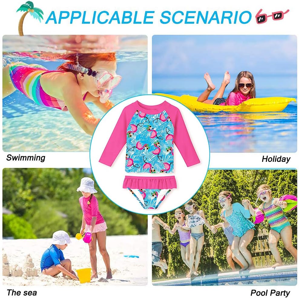 Funnycokid Girls Rash Guard Swimsuit Set Long Sleeve Bathing Suit Two Piece 2-10 Years - Image 5