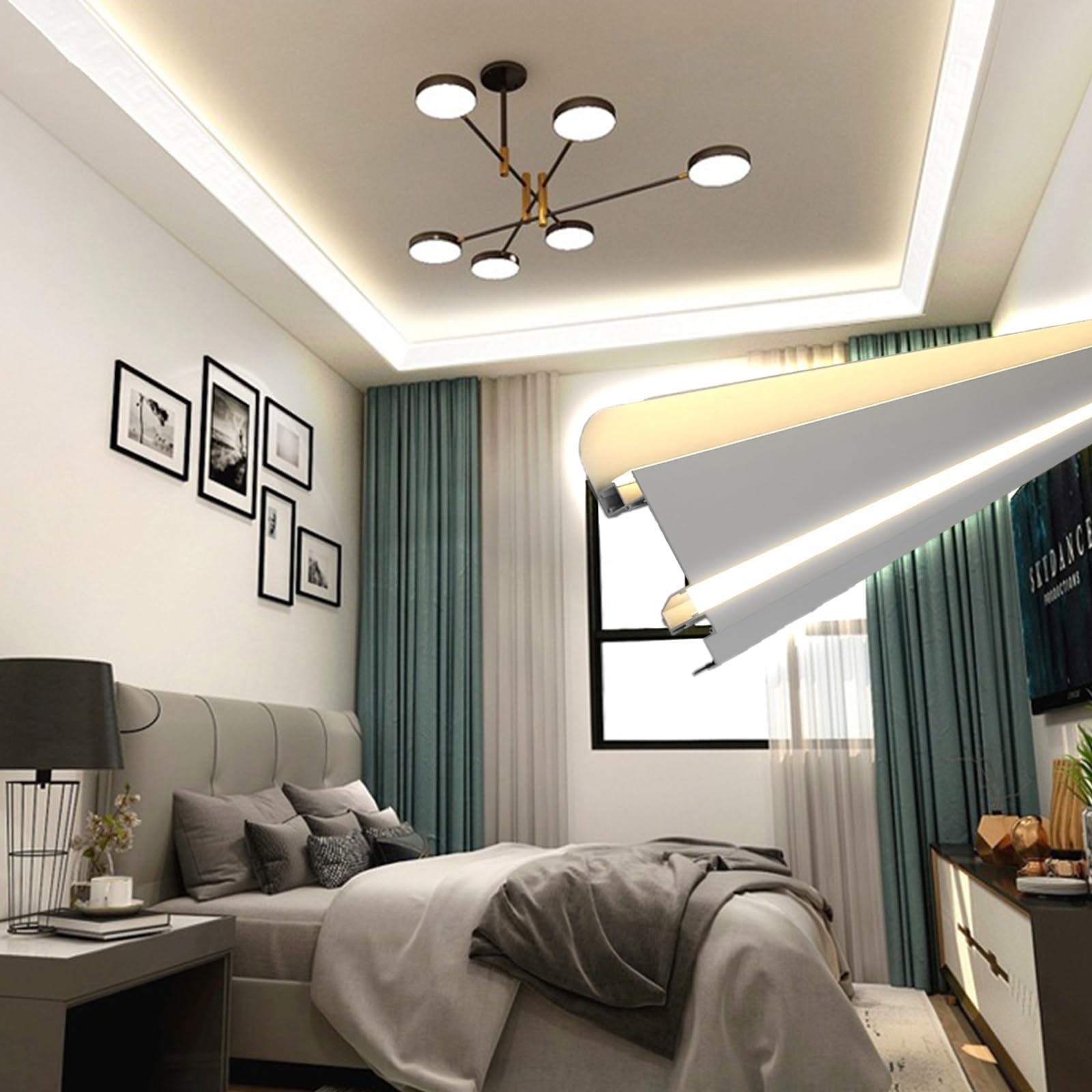 LYMSXAZOU Double LightCornice MoldingAluminum Crown Molding for Ceilings Indirect Lighting Decor 8.5m (27.8 ft) Perfect Ele Home Interiors