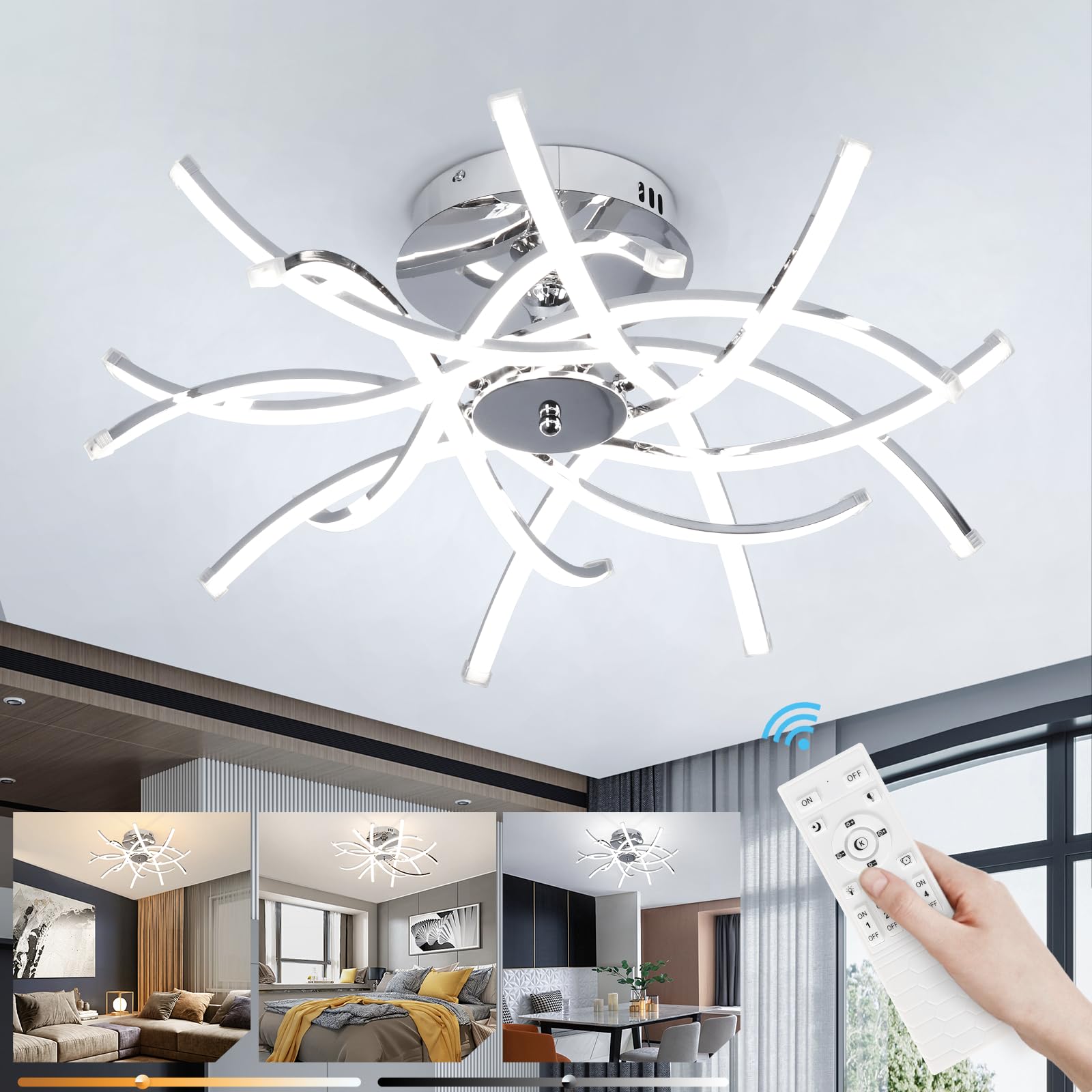 Plafond LED de conception incurvée 98W à intensité variable avec télécommande - 8