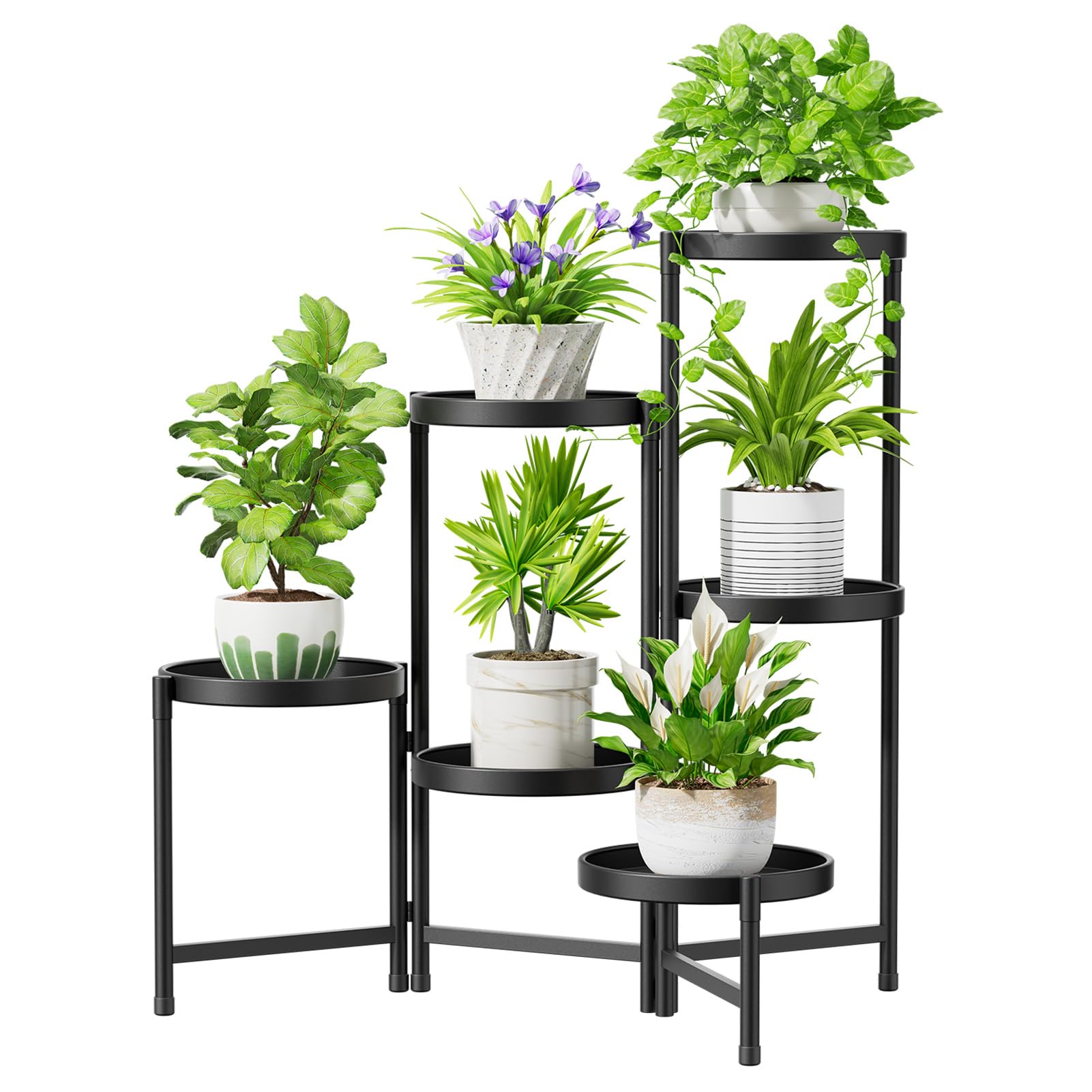 6 Tier Large Plant Stand Indoor, 10 Inch Wide Tall Corner Metal Plant Stands Outdoor for Multiple Plants, Folding Tiered Flower Display Holder Rack Shelf, Black
