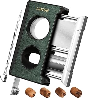 LIHTUN Cigar Cutter Guillotine 4 in 1 One Touch Straight Cut V Cutter with Cigar Punch Cigar Draw Enhancer, Stainless Steel Double Blade Cigar Clippers, Cuts Up to 60 Ring Gauge Cigars, Gift for Men