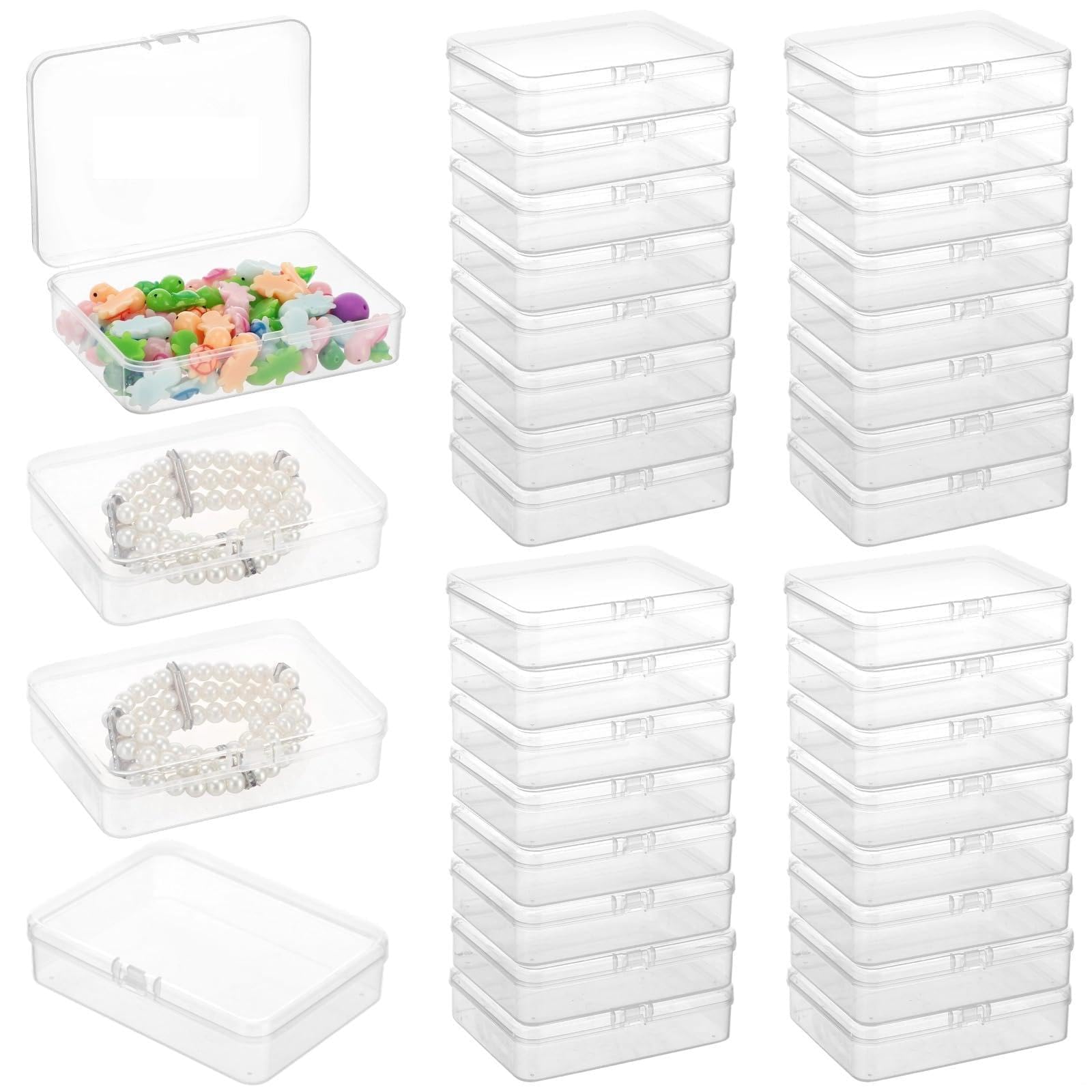Prostokątne pojemniki do przechowywania 4,5 x 3,3 x 1,1, 36 szt., organizer na koraliki z pokrywkami na zawiasach, przezroczyste mini etui na biżuterię, rękodzieło i małe części