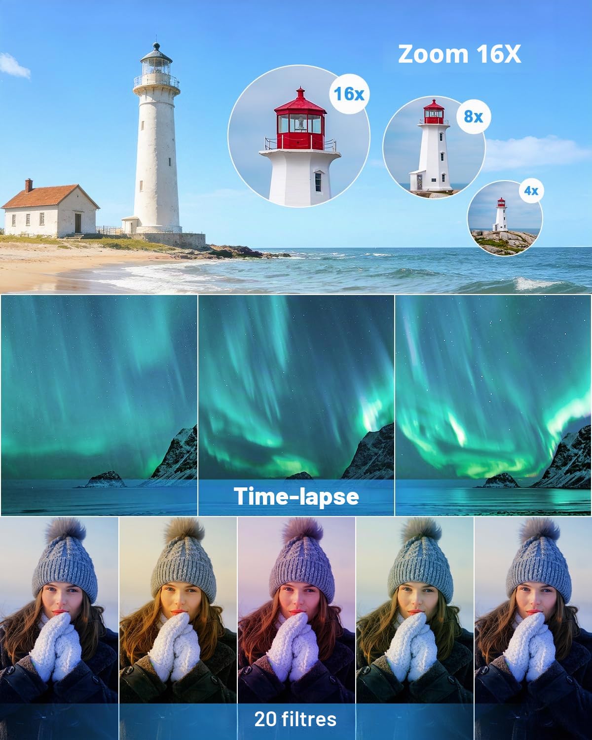 Appareil Photo numérique 4K 64MP, Double caméra avec autofocus, Flash, Zoom 16X, Anti-Shake, caméra compacte pour vlogging pour Enfants, Adolescents, Adultes et débutants(Blanc)