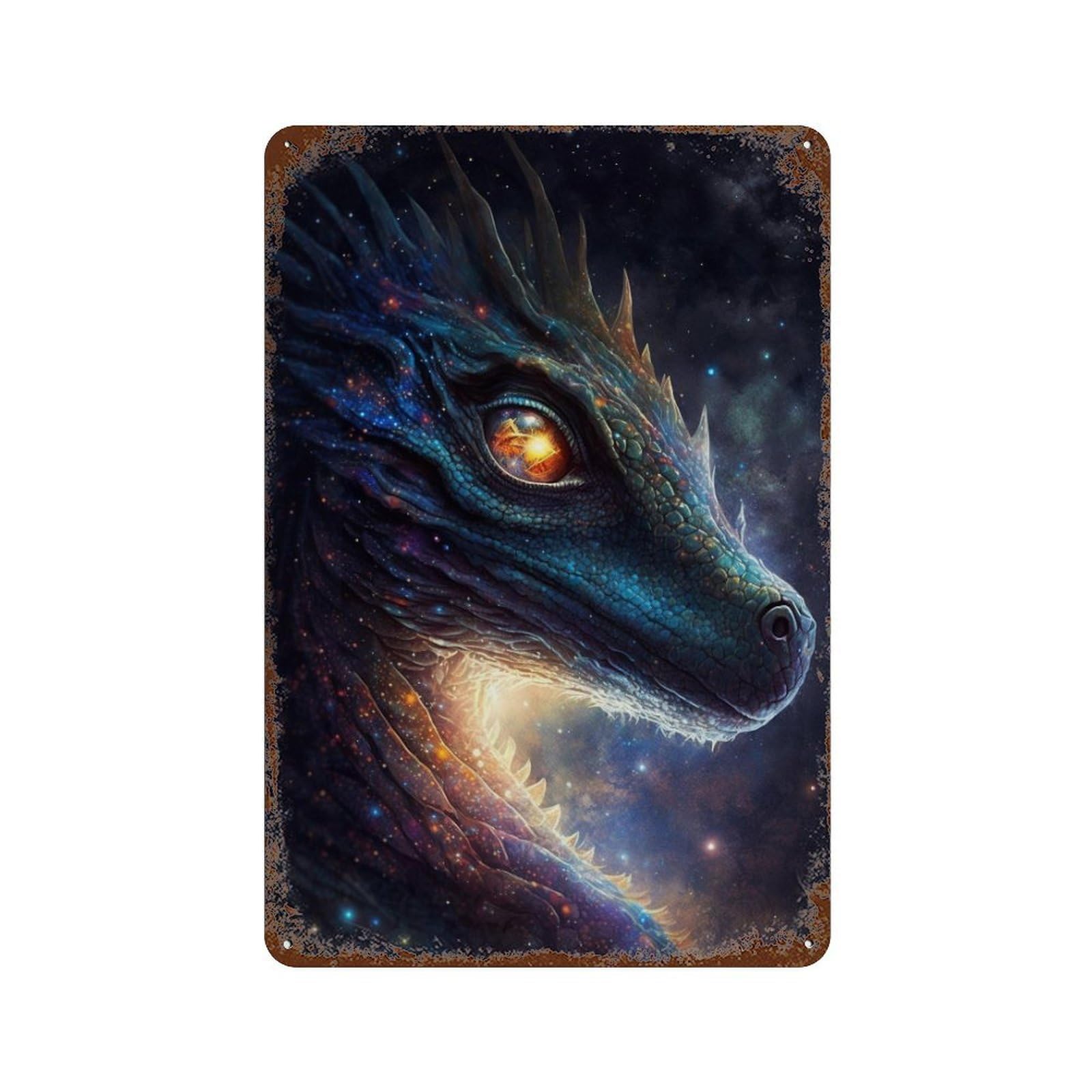 Galactic Dragon Art Print-33 Weathered Tin Sign 11.8"x7.9", for Basement, Hobby Room And Garage Decor, Rustic Home Decor