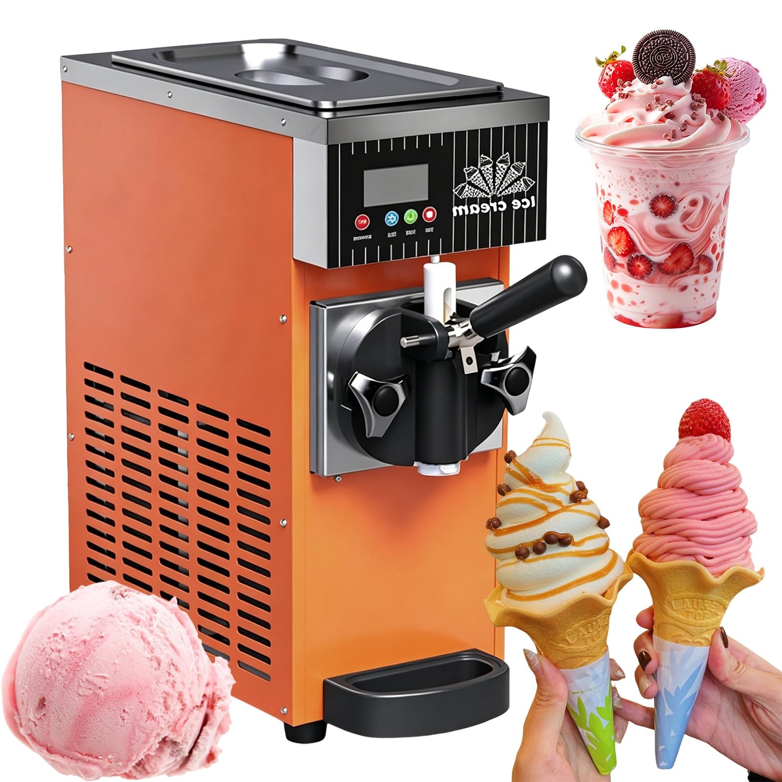 Máquina de helado suave de un solo sabor, para uso comercial y doméstico, con capacidad de 4-5 kg/h, panel táctil LCD, autolimpieza y de preenfriamiento.(Yellow)