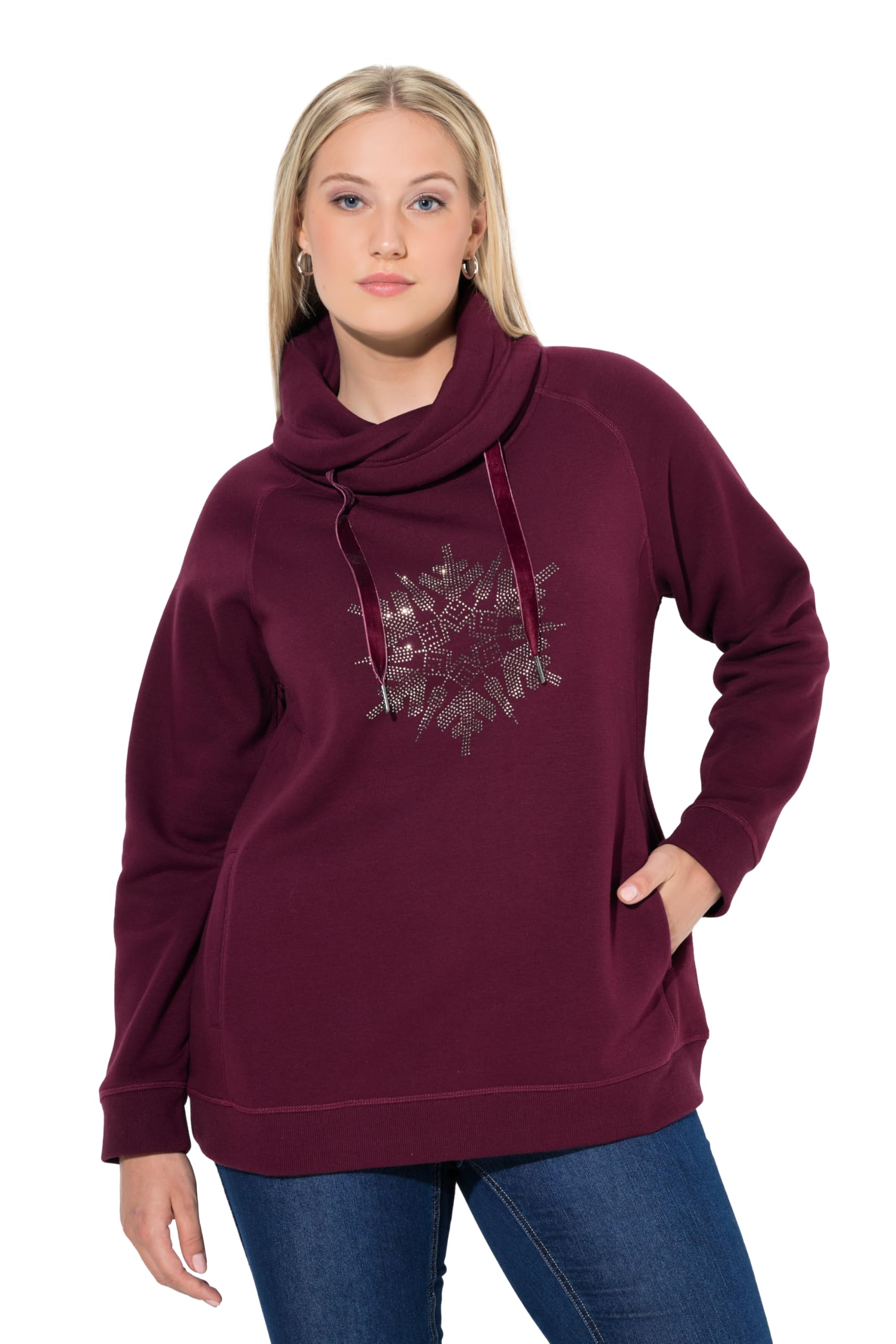Ulla Popken Damen große Größen Übergrößen Plus Size Sweatshirt, Schneeflocke, Stehkragen, Langarm 844926