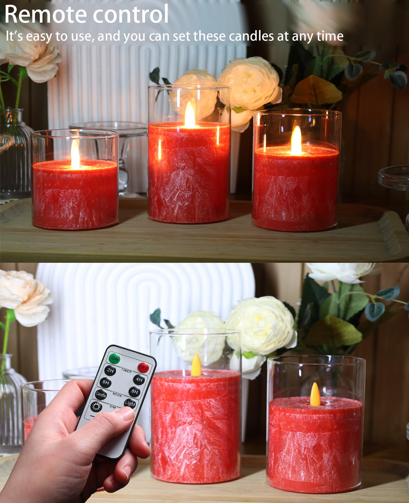 Aignis 9 Velas LED Sin Llama Que Funcionan Con Pilas Con Control Remoto De 10 Teclas Y Temporizador, Resistentes Al Calor En Interiores, Mecha 3D Con Cálido Brillo Parpadeante Para Decoración
