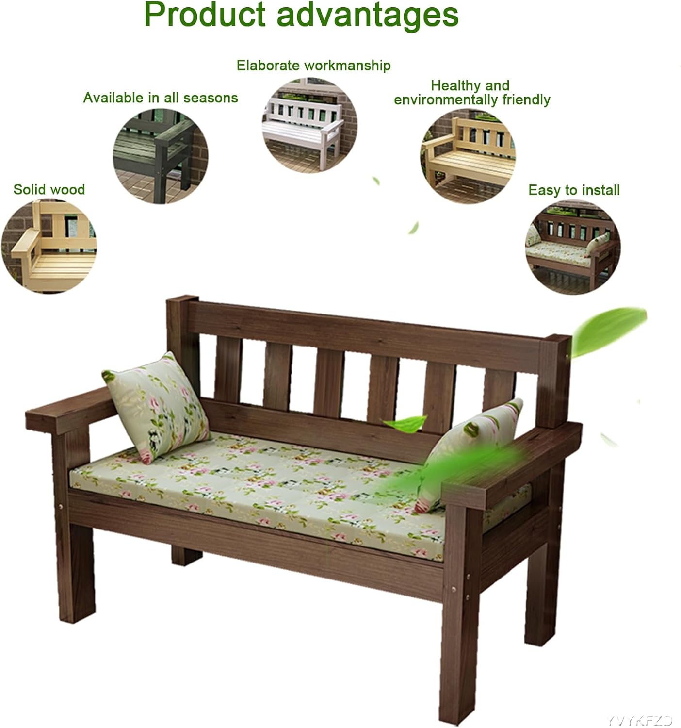 YVYKFZD Outdoor Garden Bench, Traditional Wooden Patio Bench Seat with Backrest and Armrest, Leisure Park Bench Chair, Durable and Comfortable Design, for Lawn, Porch, Path (Color : Brown, Size : 80