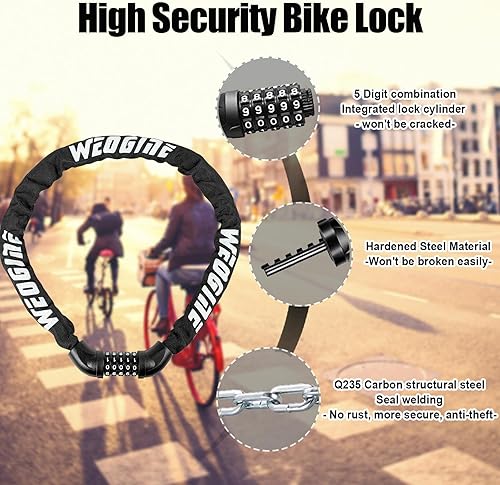 Miniatura 2 de Candado de bicicleta con números y alto nivel de seguridad, cerradura de cadena de bicicleta, cerraduras de bicicleta, cerradura de combinación de 5