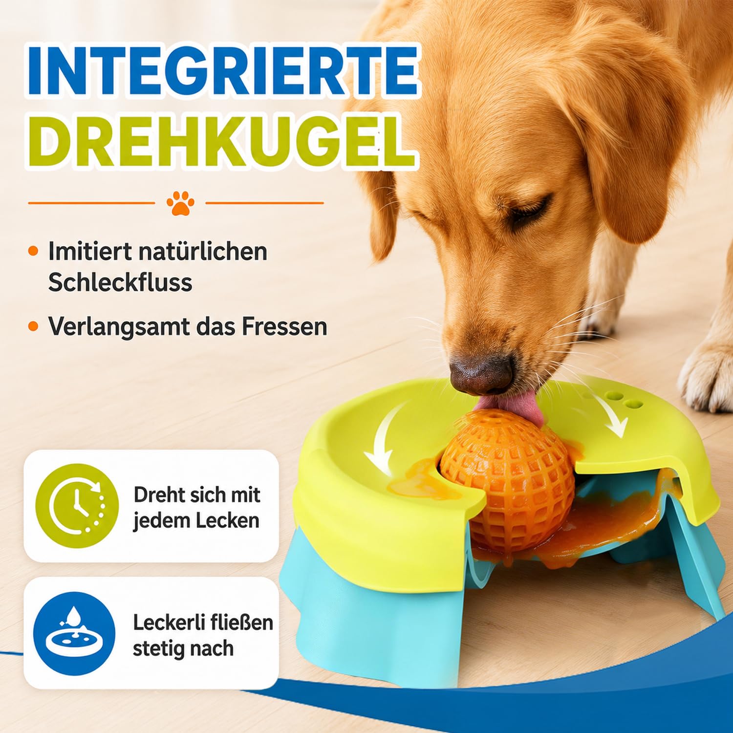 Schleckball Hund mit Drehkugel, weicher Silikon Lecknapf für Hunde, Lick Bowl für Hunde, Rutschfester Antischlingnapf für flüssige Leckerlis, Joghurt, Nassfutter und Snacks
