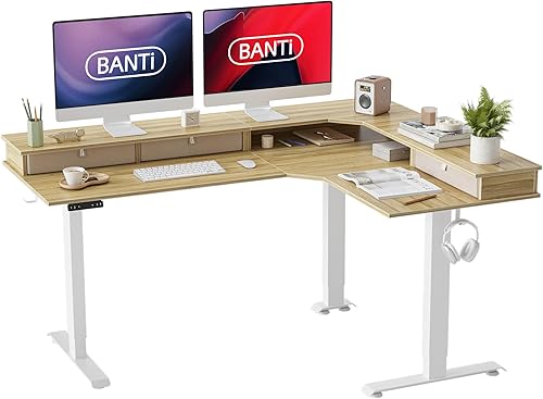 Miniatura 16 de BANTI Triple Motors - Escritorio eléctrico en forma de L, escritorio de pie de altura ajustable de 63 pulgadas, escritorio de oficina en casa con