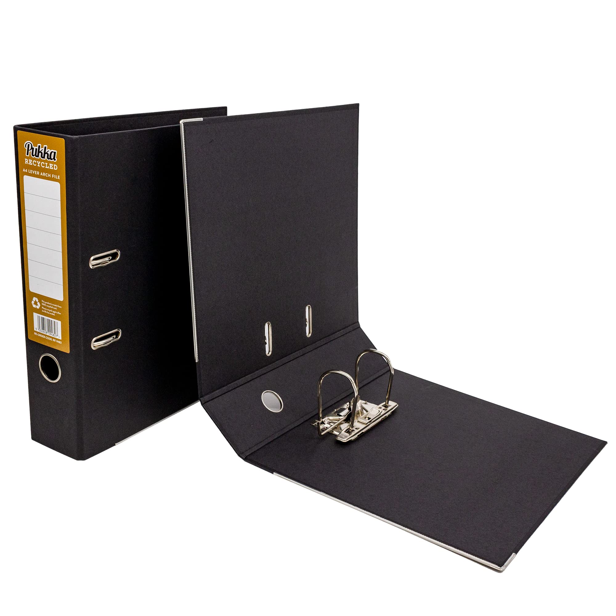Pukka Pad, Raccoglitore ad anelli A4 in carta riciclata nera, 2 anelli, 70 mm, confezione da 10, realizzato in carta riciclata al 100%, riciclami dopo l'uso
