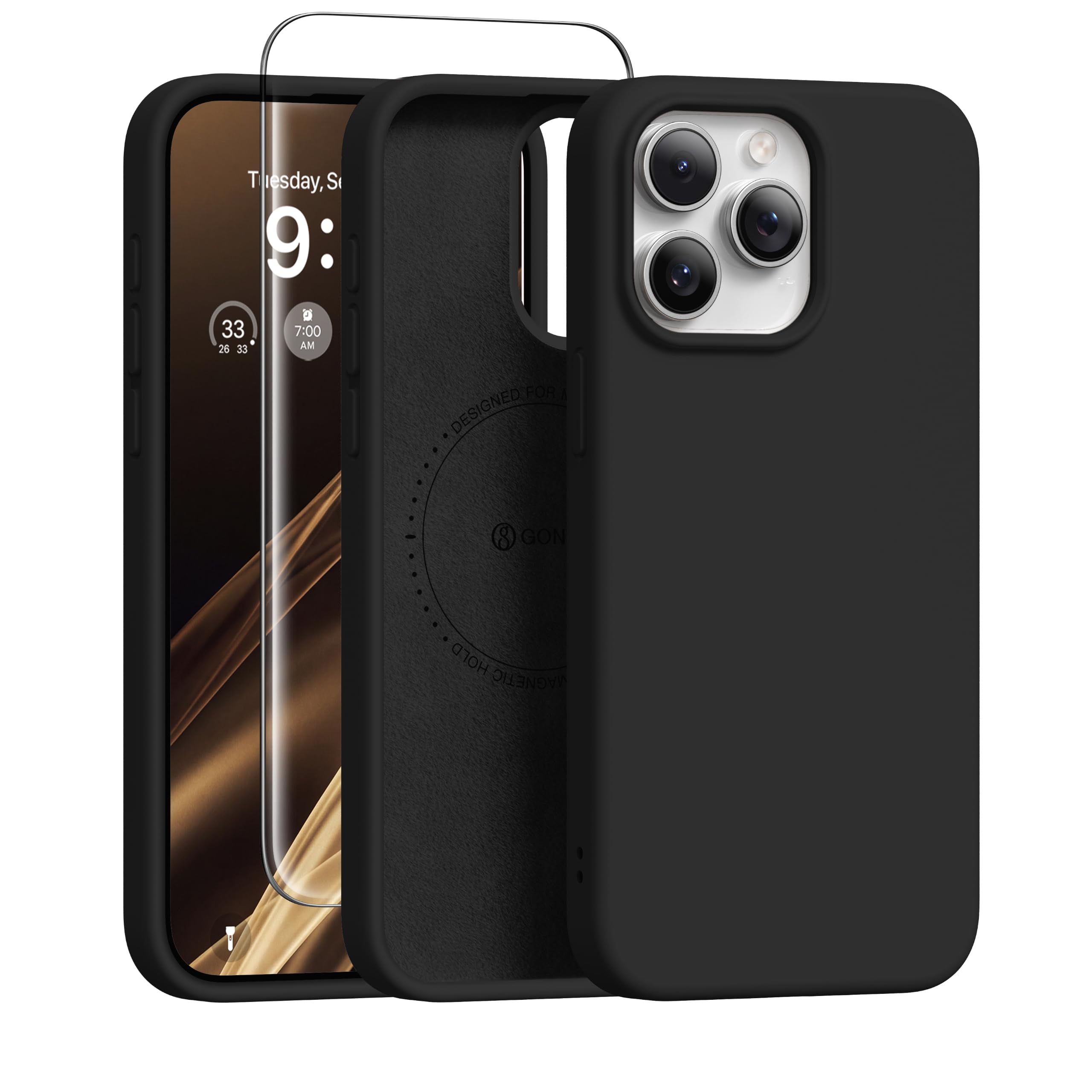 GONEZ Magnetic for iPhone 15 Pro Case, Silicone Cover Black