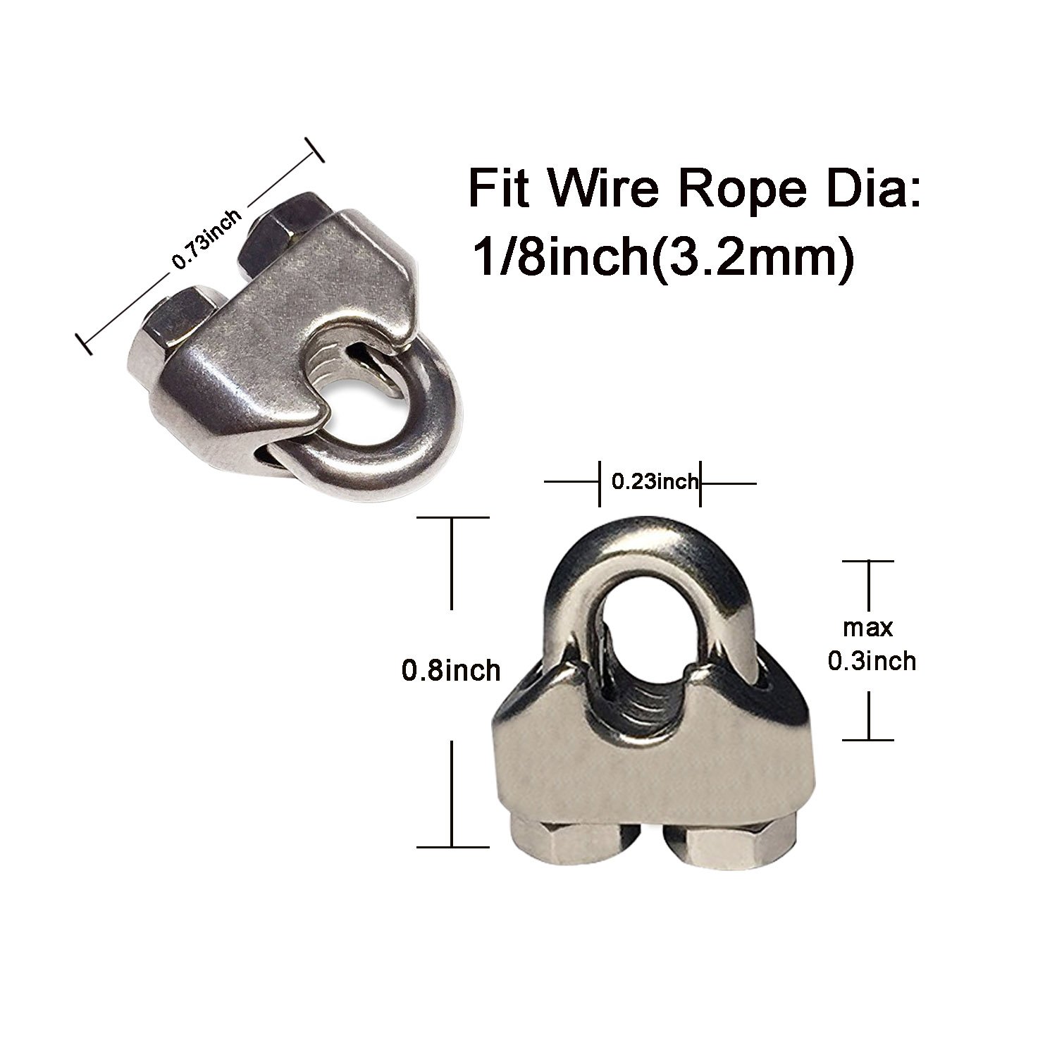 Wire Lock 8-Pack Stainless Steel Cable Clamps For 1/16\, image size:1500x1500