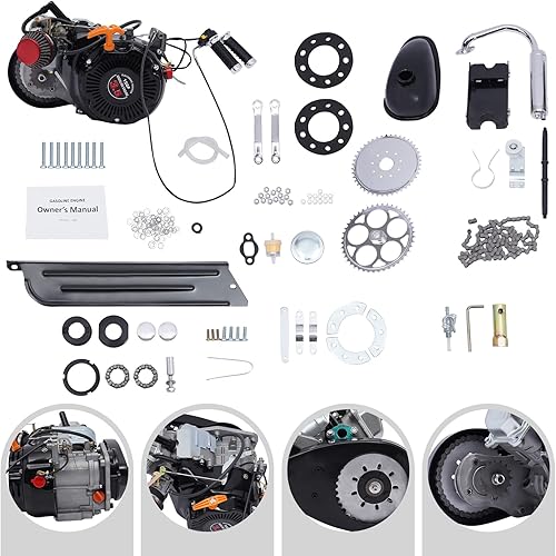 100cc Bicycle Motor Kit, 4-Stroke Bicycle Gasoline Engine Motor, Bike Engine Kit with 44 Tooth Chain & Air Cooling, Motorized Bicycle Kit for Bikes (with Chain)