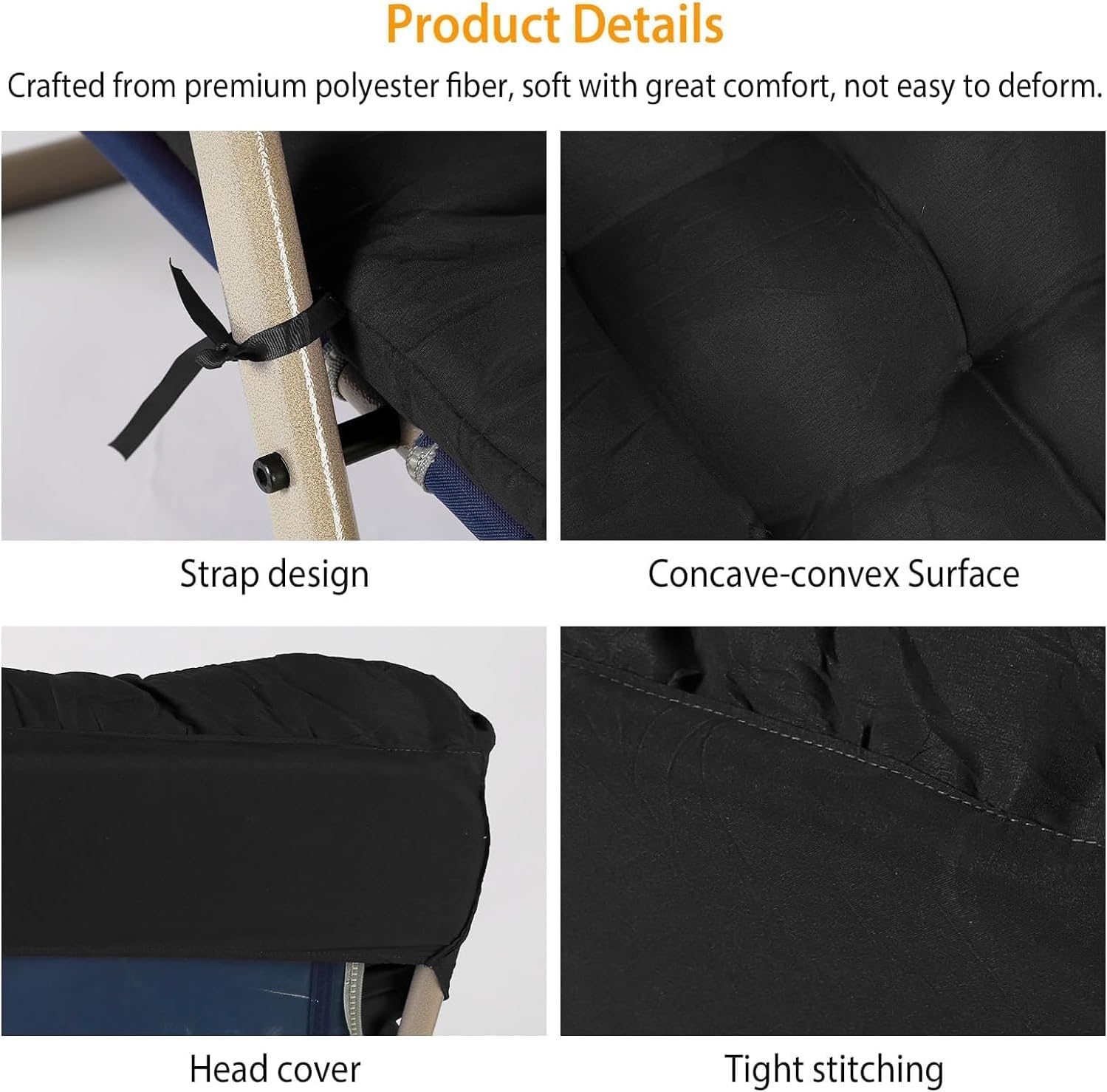 Black Polyester Chaise Lounger Cushion for Outdoor Recliners
