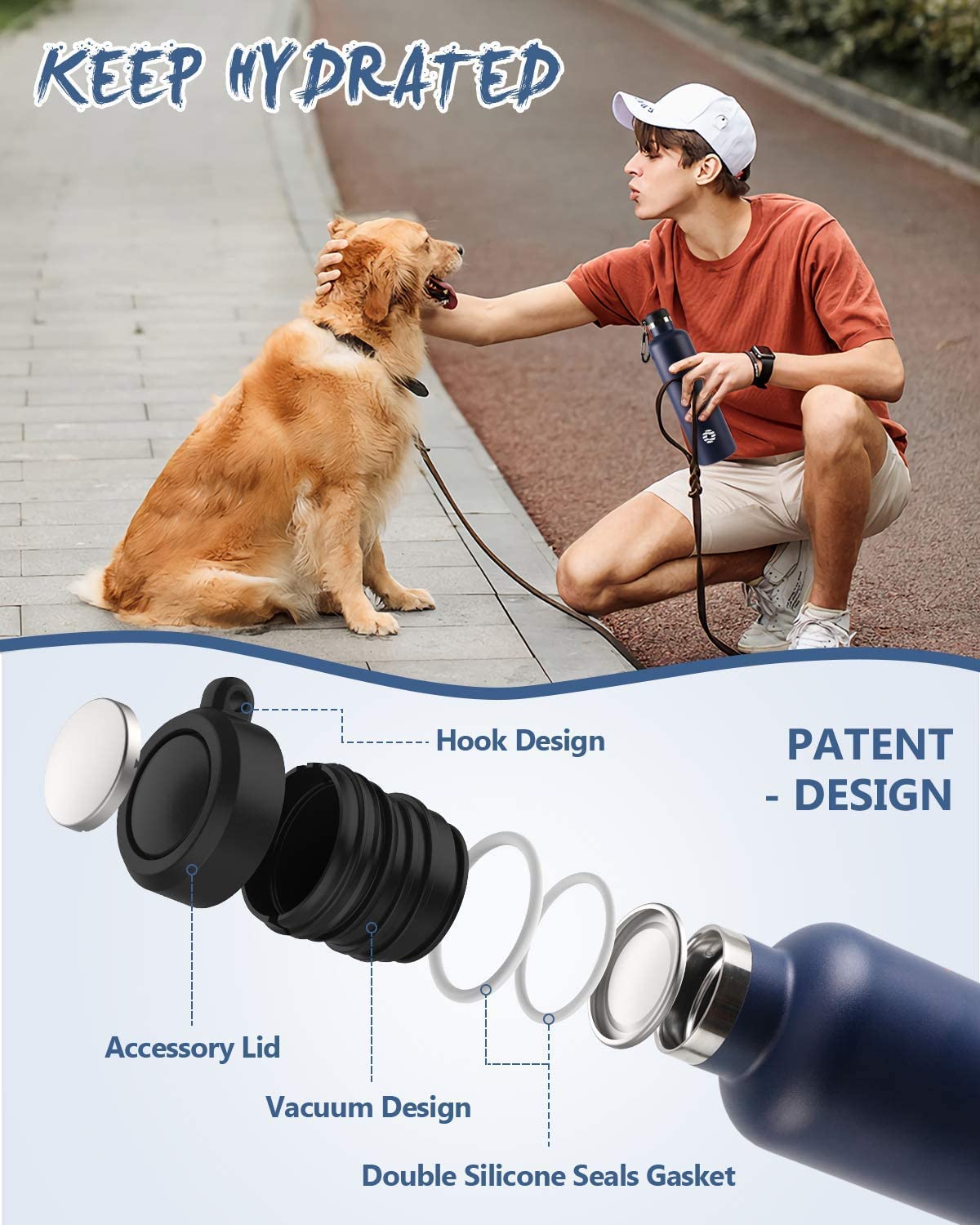 FEIJIAN Borraccia Termica in Acciaio Inox 750ml/1L + Zaino, Facile da pulire, Bottiglia Termica Senza Perdite - Senza BPA Borracce, per Scuola, Sport, Campeggio, Yoga, Palestra