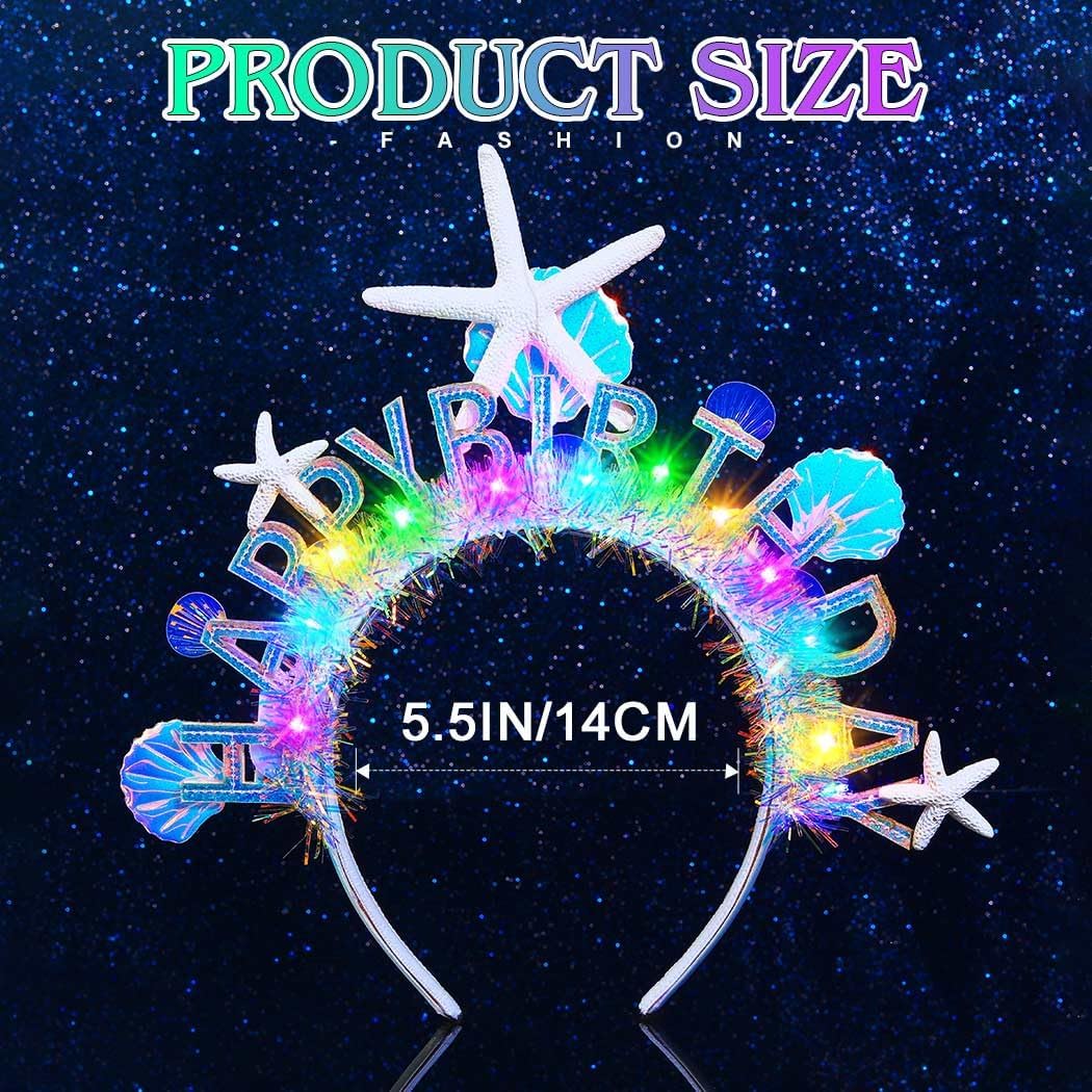 ACEDRE Light Up Mermaid Headband Birthday Crown Seashell Ocean Birthday Hair Accessories for Women - Image 2