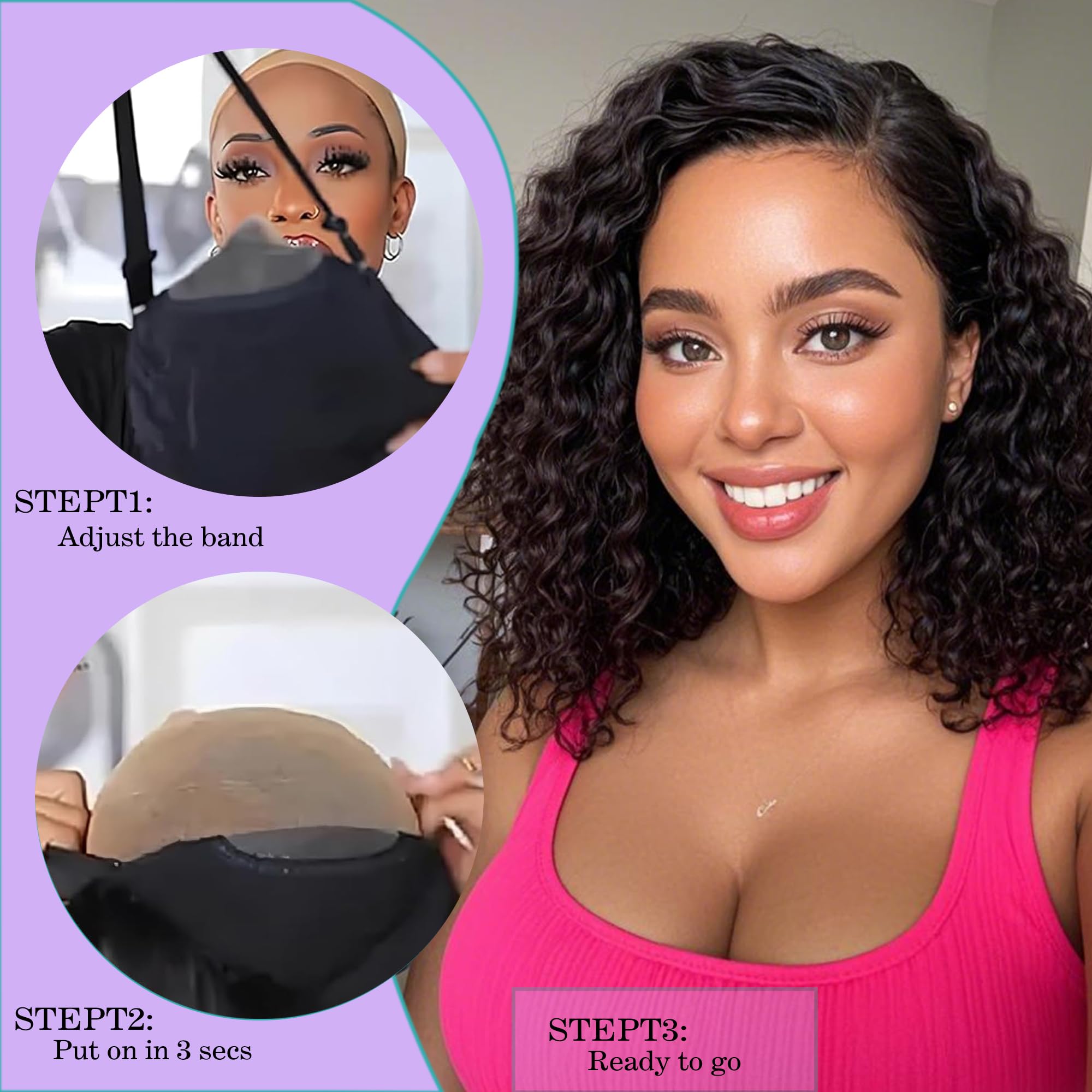 Roserer 14 Inch Wear and Go Glueless Wig Human Hair 100% Brazilian Virgin Deep Wave Bob Wig Human Hair Pre Plucked 180% Density 4x4 HD Lace Curly Glueless Wigs for Black Women - Image 3