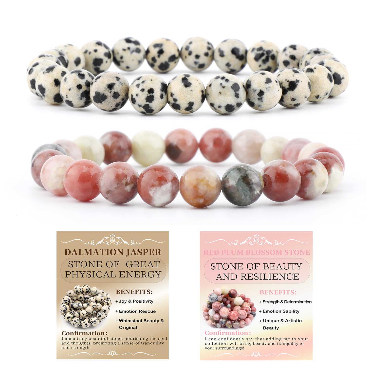 NCB 2-Piece 8mm Natural Crystal Gemstone Stretch Bracelets | Handmade Reiki Energy Healing Jewelry for Meditation, Yoga, Unisex - main product image