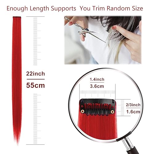 Miniatura 8 de 12 extensiones de cabello rosa con clip, extensiones de colores para fiestas de niños y niñas, extensión de pelo sintético lacio de 22 pulgadas,