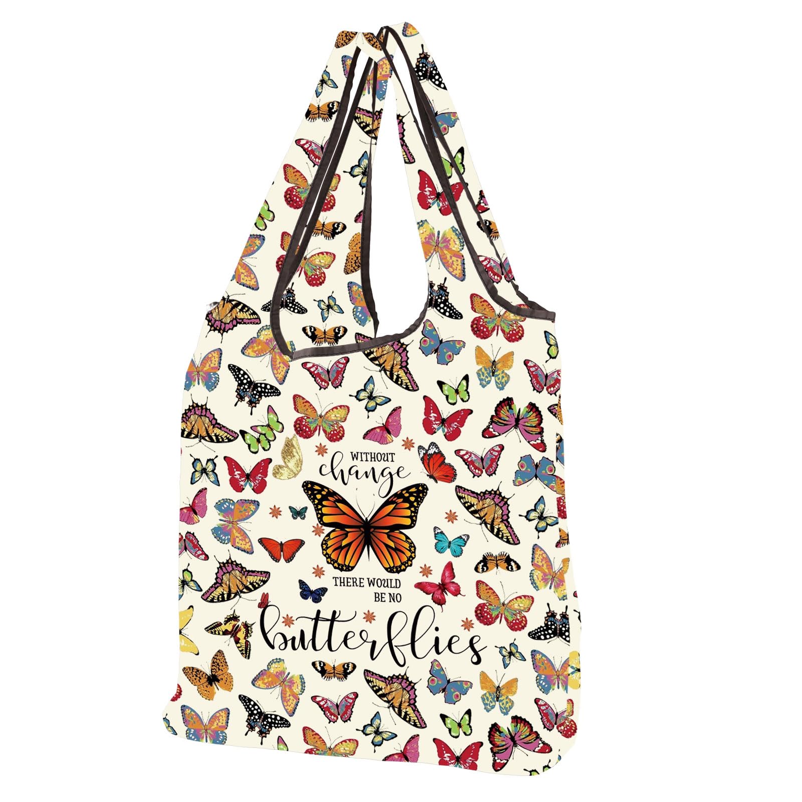 CMNIM Butterfly Reusable Tote Bag Monarch Butterflies Lover Gift Without Change There Would Be No Butterflies Foldable Bag