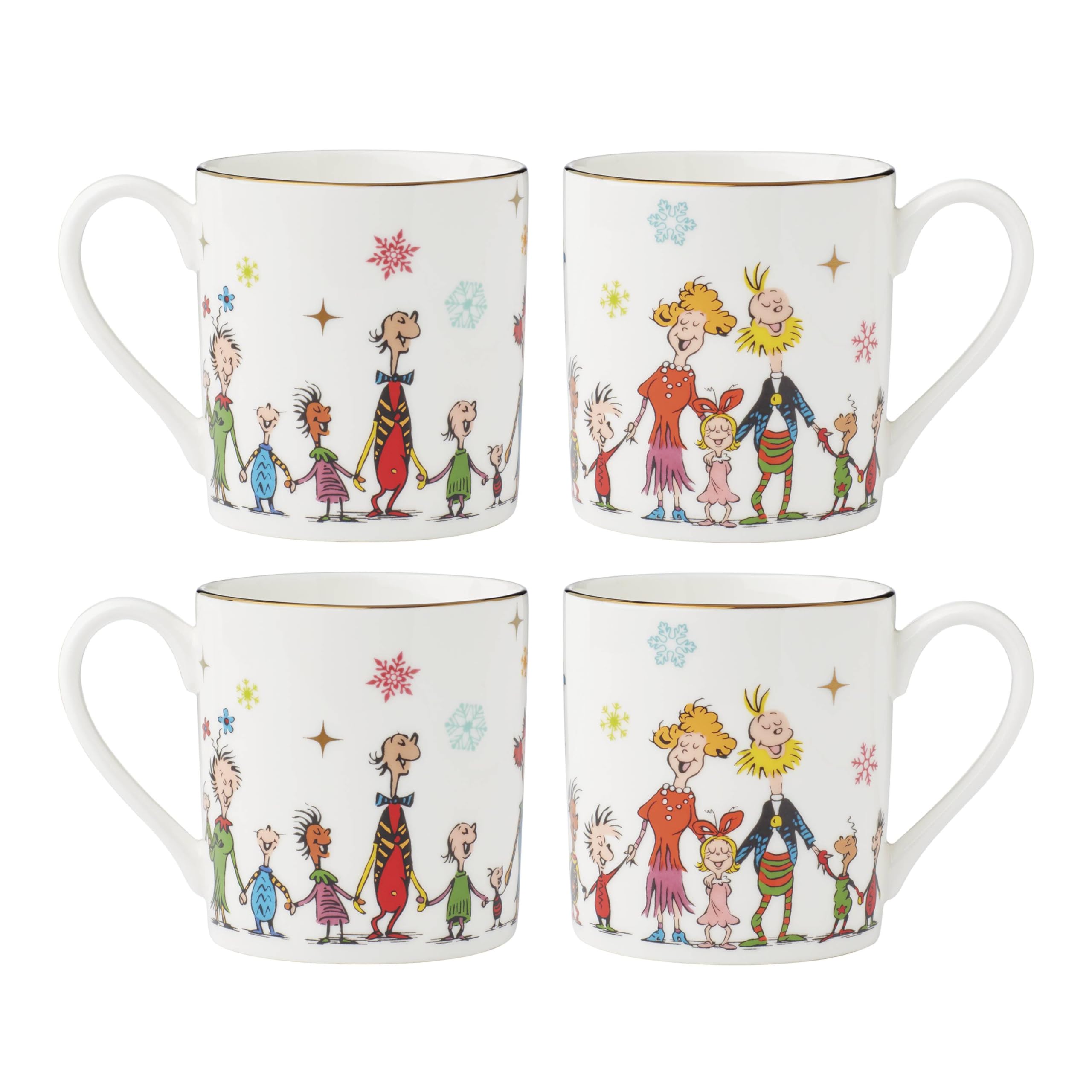 Lenox 895054 Merry Grinchmas Tassen, 4 Stück, 4 Stück, Weihnachts-Trinkgeschirr-Set, Urlaubsgastgeber | Spülmaschinenfest, mikrowellengeeignet | Geschenk für Grinch-Fans | 8,9 cm, 325 ml, Kaffeetasse, Geschenk für Frauen, Tassen