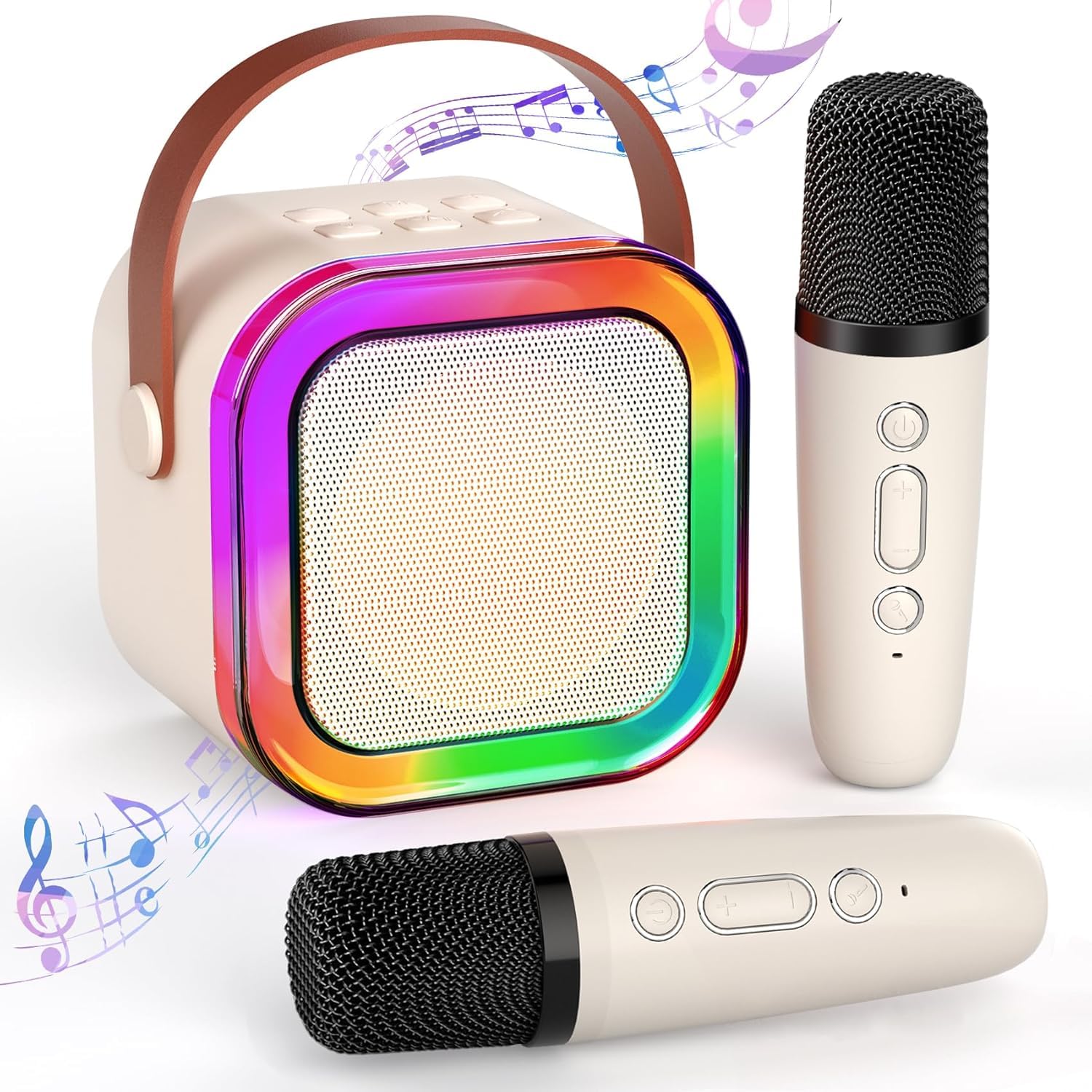Maszyna do karaoke dla dzieci i dorosłych, mini maszyna do karaoke z 2 mikrofonami, przenośny głośnik Bluetooth z efektami głosowymi i diodami LED, mikrofon do karaoke, zabawka dla dzieci