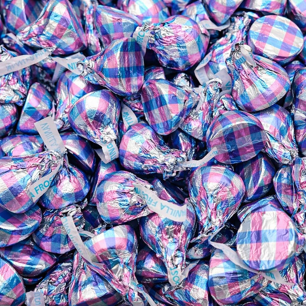 Easter Milk Chocolate Kisses Vanilla Frosting Flavored filling - 2 LB Pack, Approx. 200 Pieces - Individually Wrapped, Bulk Candy for Easter eggs and parties