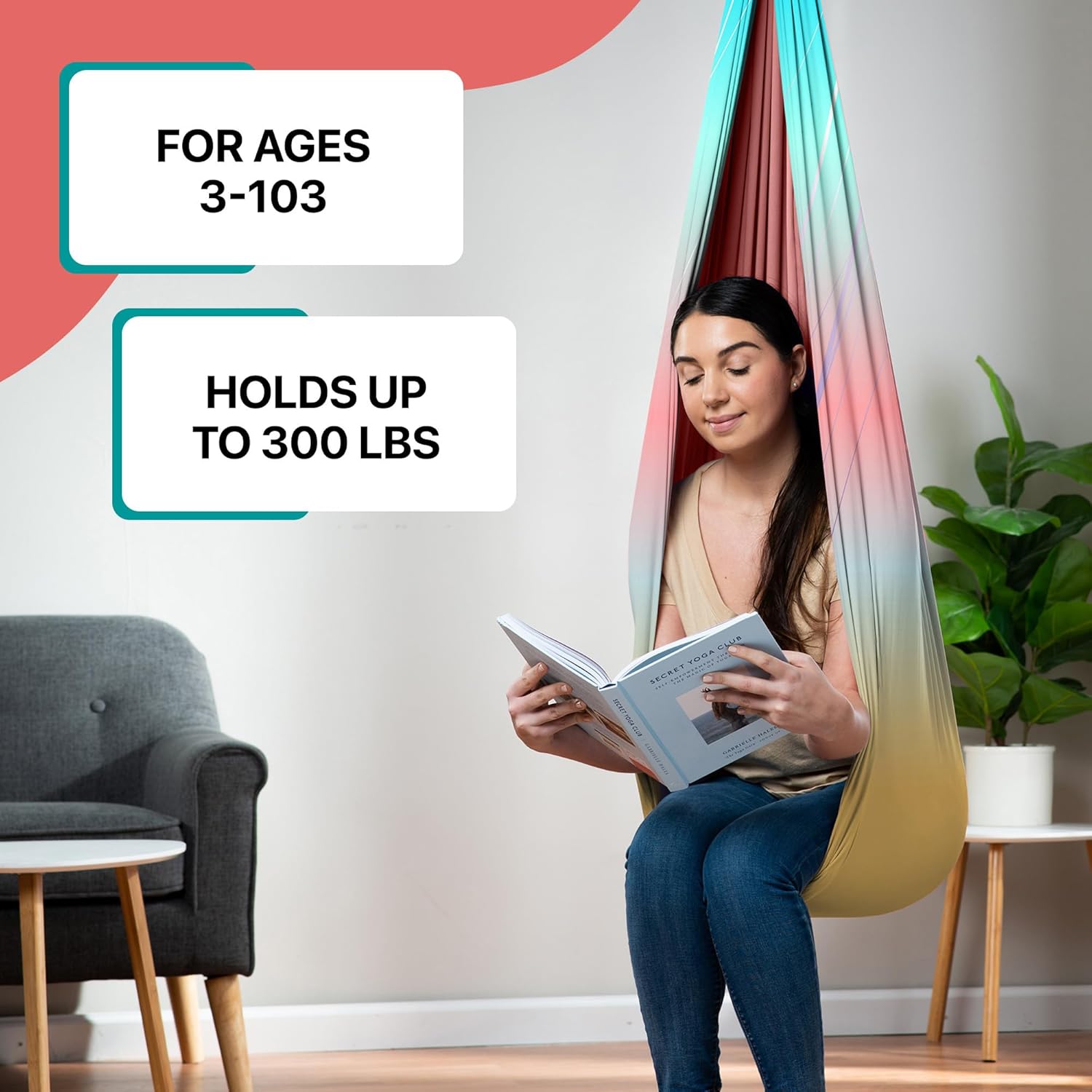 Indoor Sensory Swing for Kids or Outdoor – Holds 300lbs, Double-Layer, & 360° Swivel, Calming Compression Therapy Swing Hammock for Kids & Adults with All Hardware – Sensory-Motor Toys & Gifts