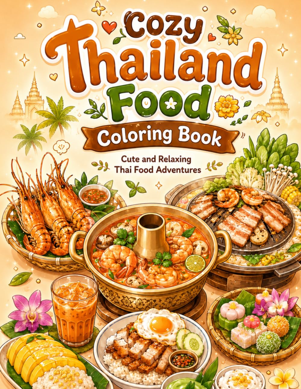 Cozy Thailand Food Coloring Book: Cute and Relaxing Thai Food Adventures
