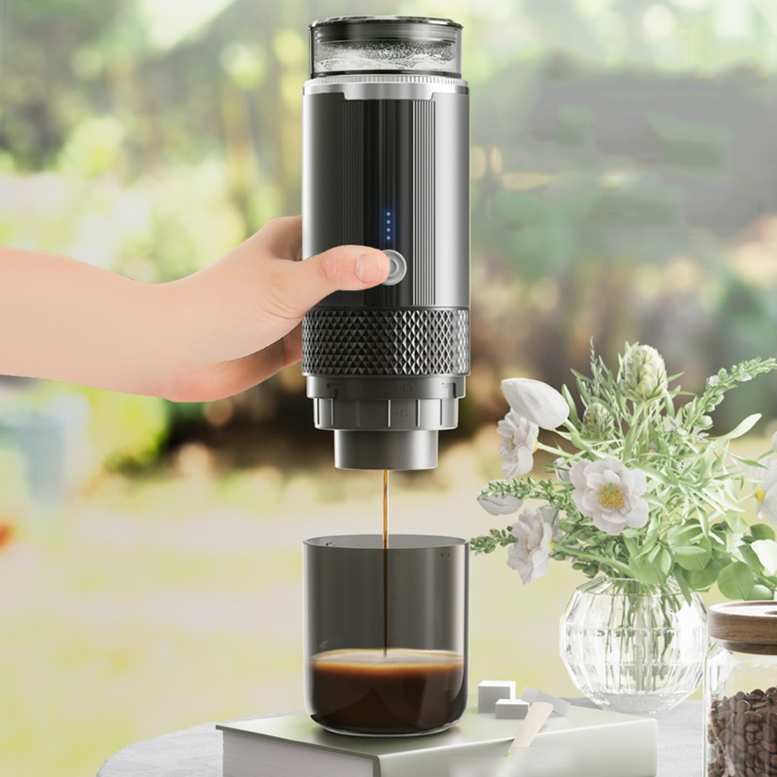 Macchina Da Caffè Portatile Macchina per Caffè Espresso Elettrica Versione Non Riscaldante Da 80 Ml Ad Alta Capacità per Il Campeggio, I Viaggi E L'ufficio