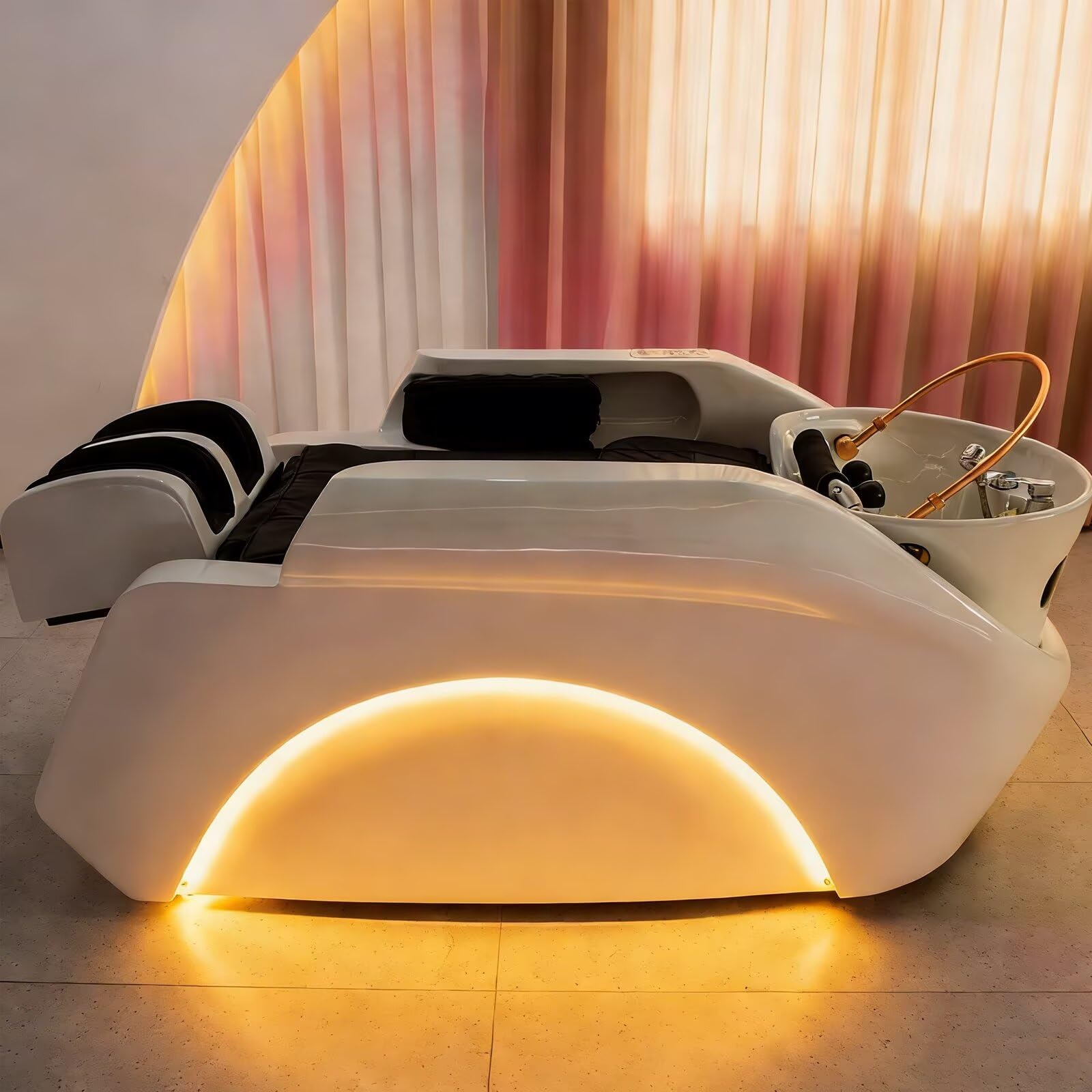 Professionelle Salon-Kopf-SPA-Liege, Shampoo-Liege mit Wasserzirkulation, intelligenter Körpermassage, warmweißer LED-Ambientebeleuchtung, Begasungsset, Kopf-SPA-Ausstattung