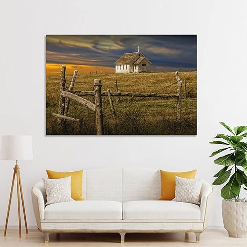 Miniatura 4 de Hermoso póster de la antigua iglesia del país, paisajes naturales, naturaleza muerta al atardecer en Dakota del Sur, pinturas artísticas de pared en