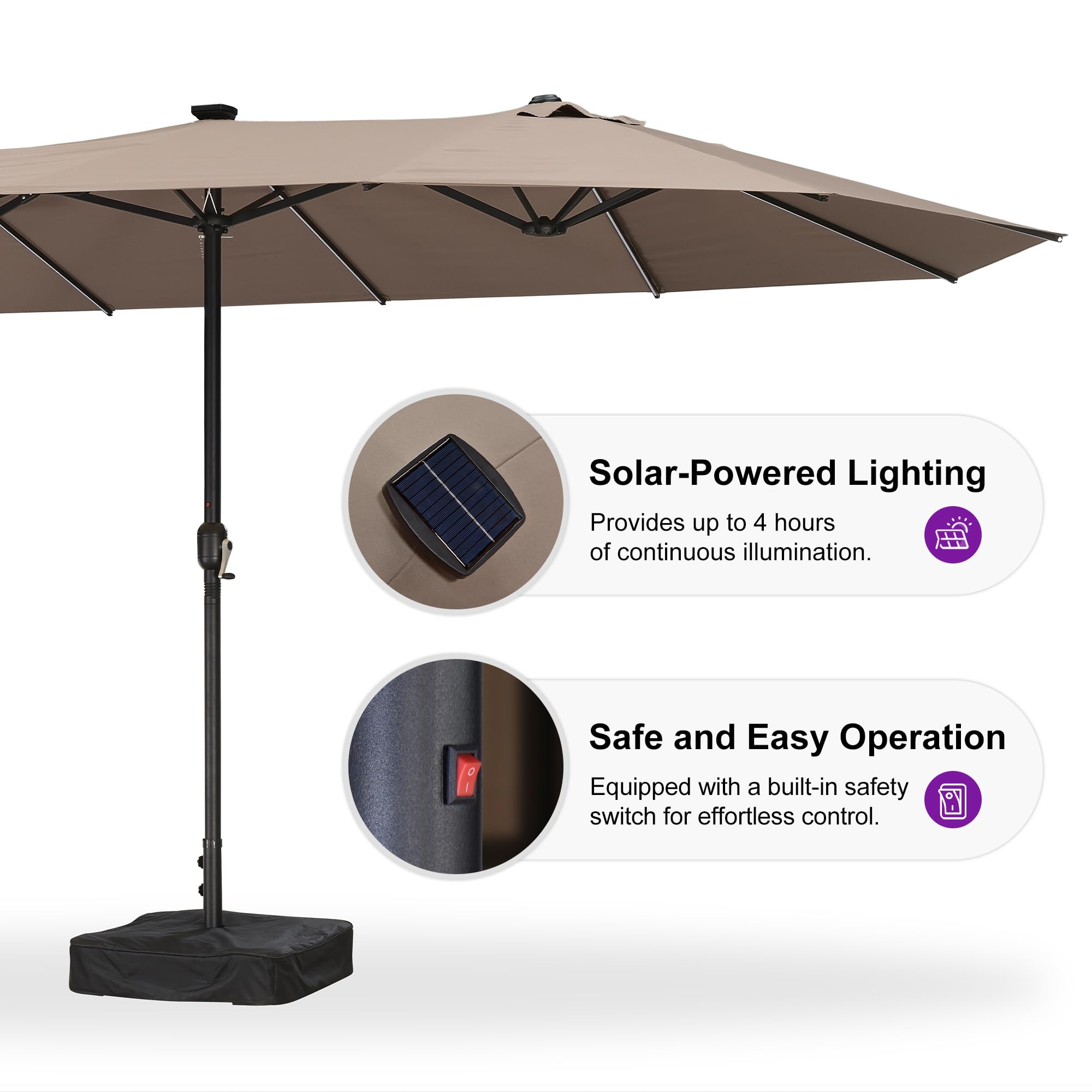 Amazon.com : PURPLE LEAF 14ft Patio Market Umbrella with Solar LED and Base Double-Sided Rectangle Outdoor Table Sun Umbrellas with Crank for Pool Beach Deck Backyard Taupe : Patio, Lawn & Garden Amazon.com : PURPLE LEAF 14ft Patio Market Umbrella with Solar LED and Base Double-Sided Rectangle Outdoor Table Sun Umbrellas with Crank for Pool Beach Deck Backyard Taupe : Patio, Lawn & Garden