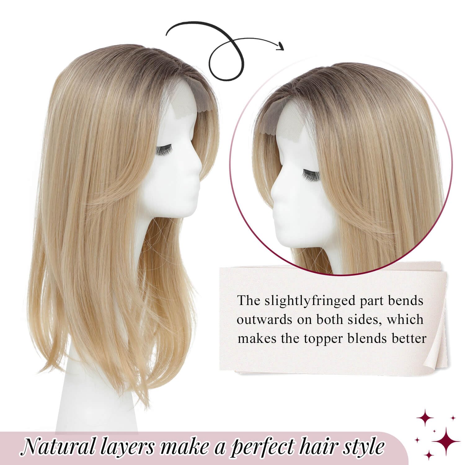 Ms Taj haarteile für dünnes haar,45cm Ombre Blonde with Dark Root haartopper echthaar natürlich geschichtet Clip-in-Haarteil für mehr Haarvolumen synthetische Haa Haarteil