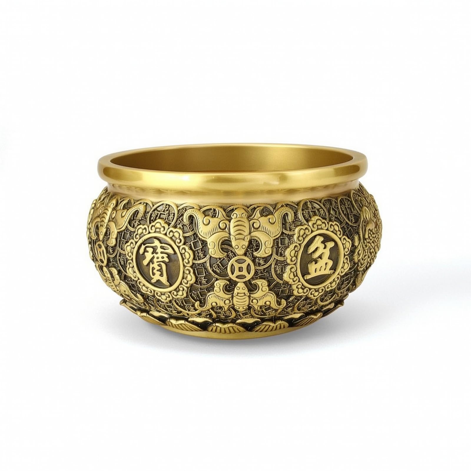 Brass Decorative Tray Messingschale Deko Schale Zierschale Centerpiece mit Aufwendiger Prägung Und Zentraler, 24.0 cm Durchmesser, 13.8 cm Höhe, Style to 5